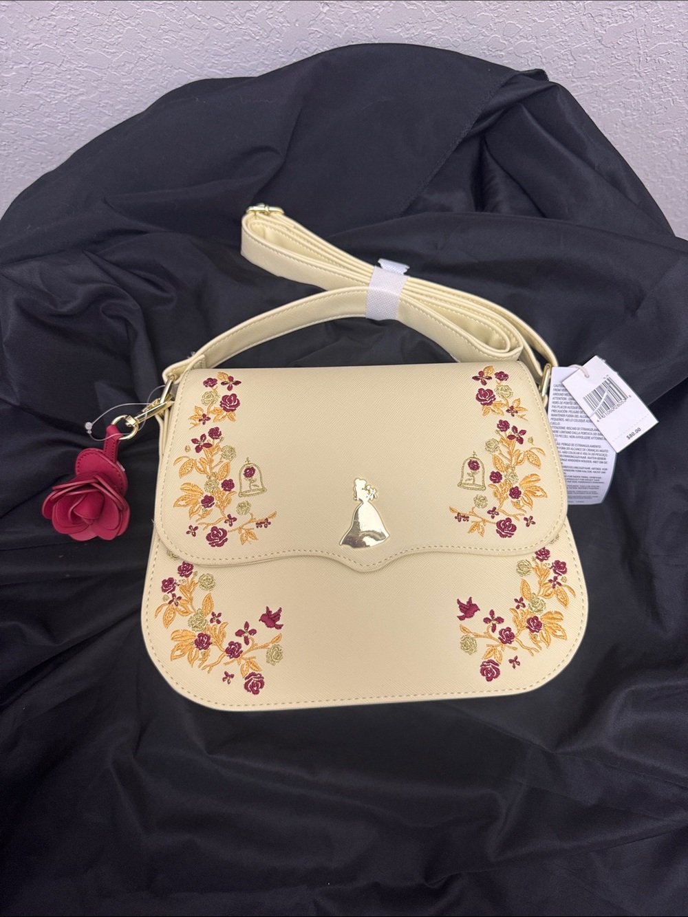 Loungefly Cream Floral Embroidered Crossbody with Rose Charm